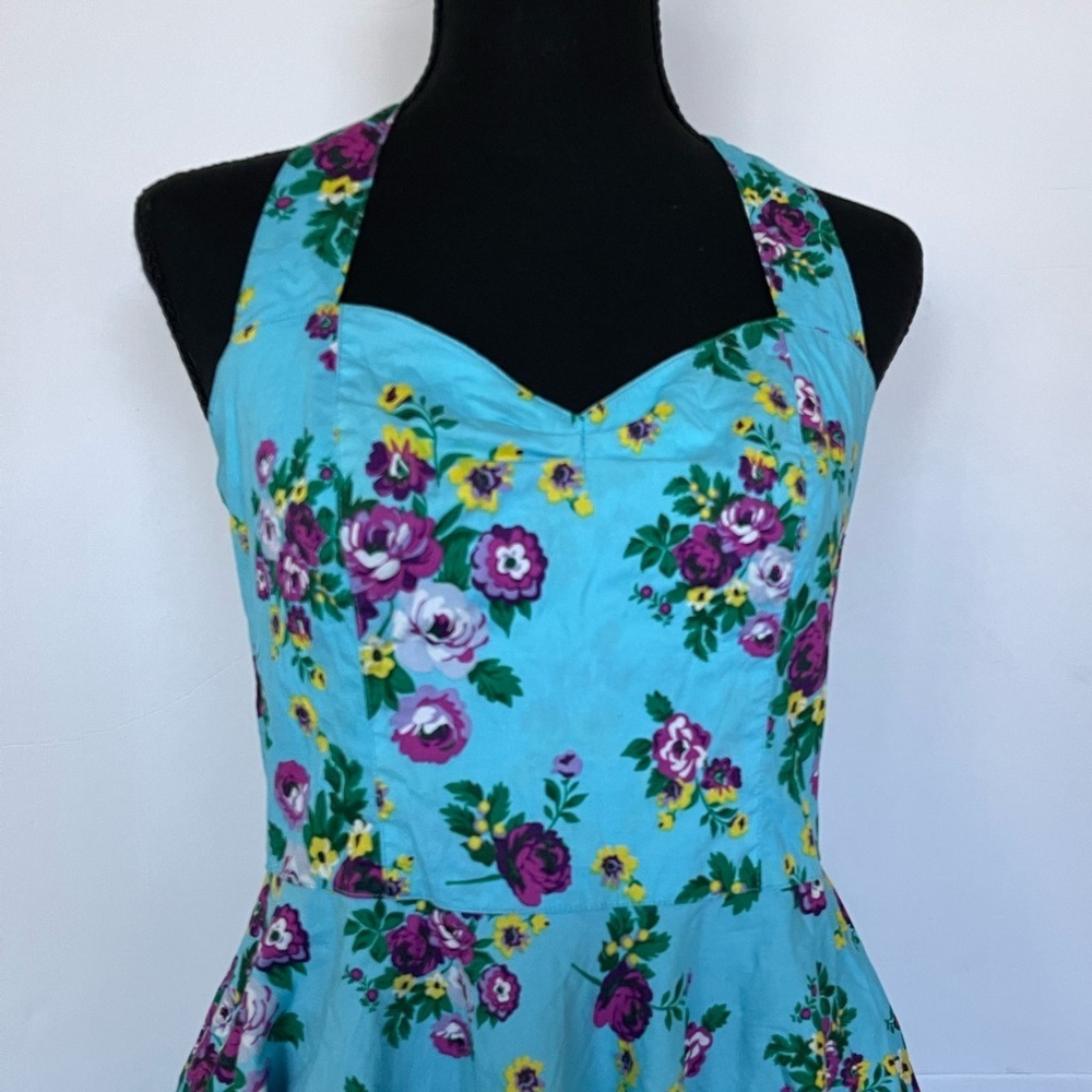 Hell Bunny Turquoise Floral Halter Dress - Picture 3 of 10